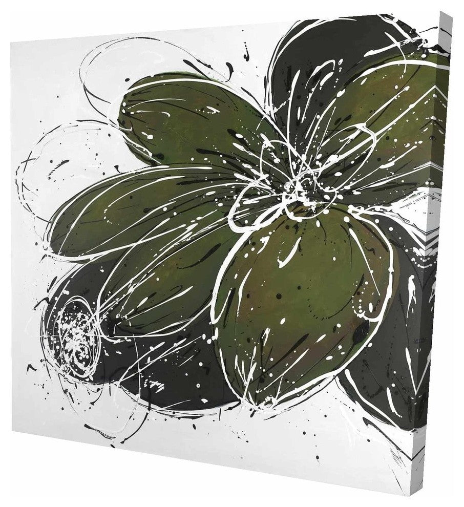 Flower With Paint Splash Outlines, Fine Art Gallery Wrapped Canvas, 24"x24"