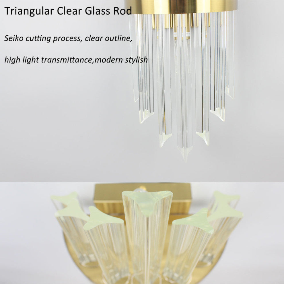 Modern Wall Sconces Glass Rod Vanity Light Bedside Lighting Set of 2, Brass