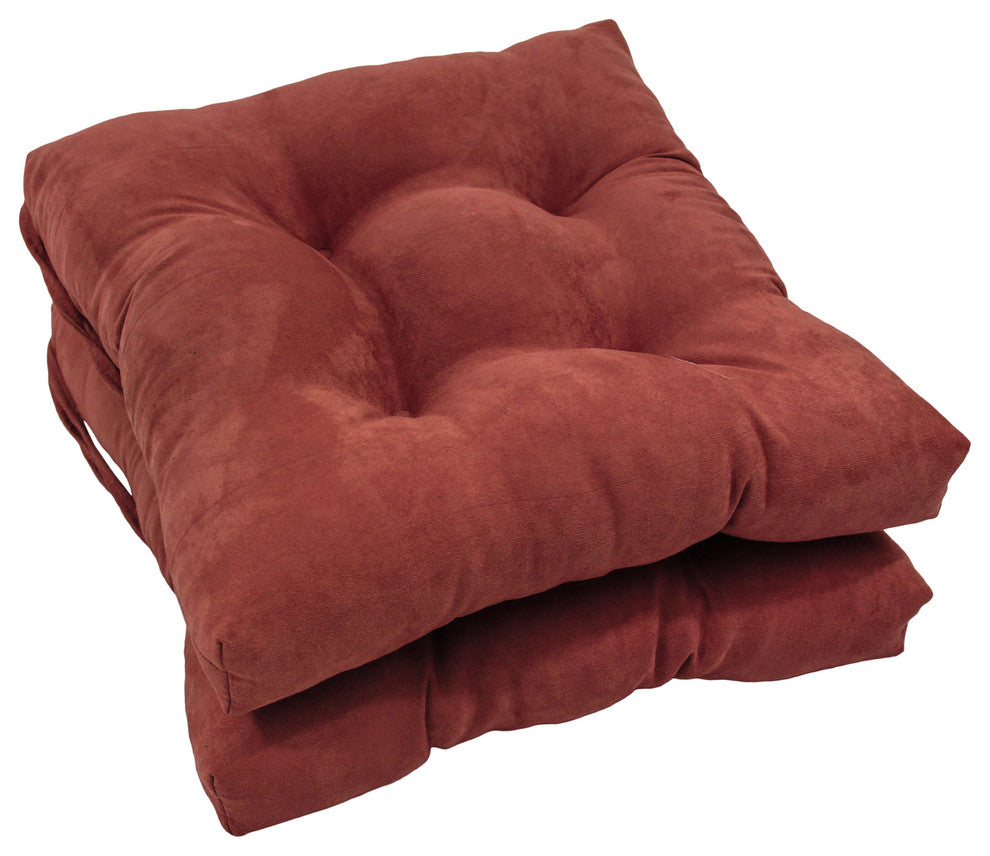 16" Solid Micro Suede Square Tufted Chair Cushions, Set of 2, Red Wine