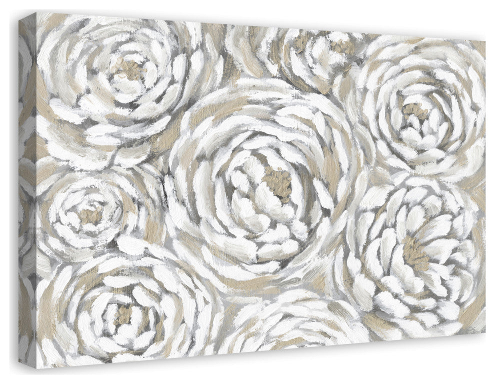 Cream and Gray Floral 30x20 Canvas Wall Art