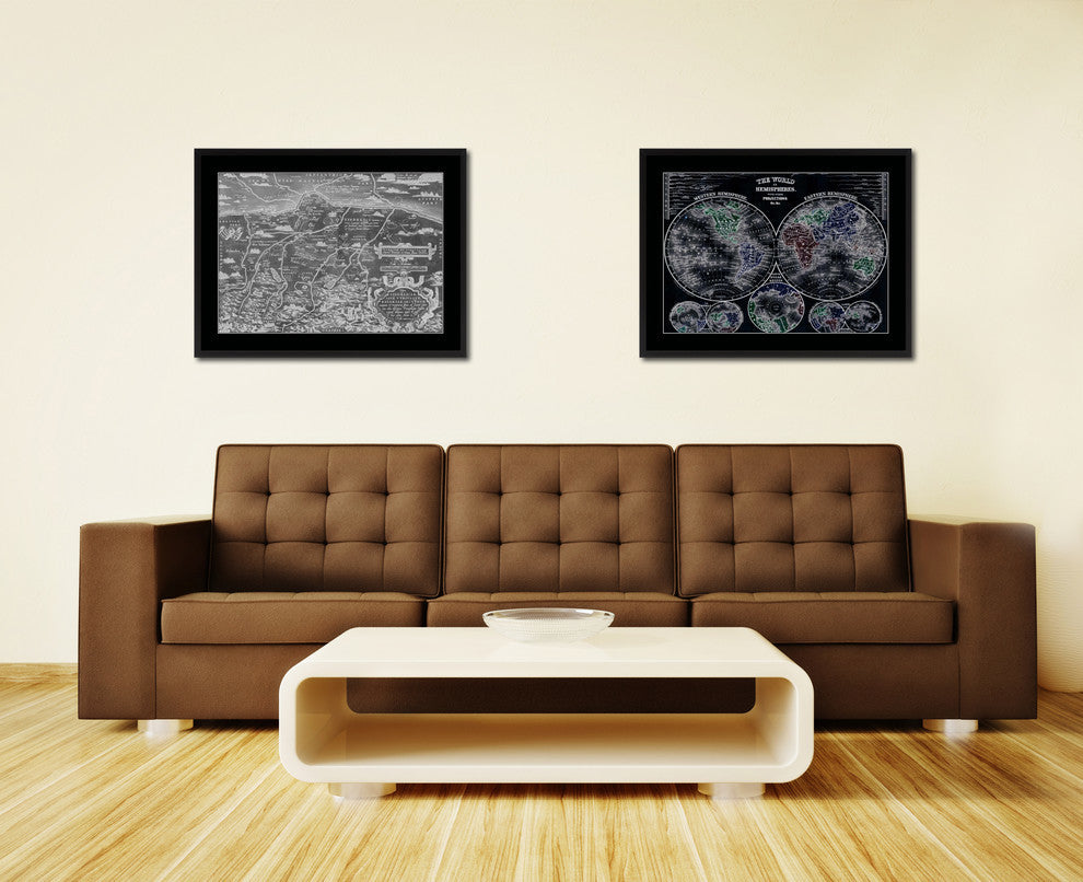 Germany Bavaria Monochrome Map Print On Canvas With Black Frame, 16" X 21"