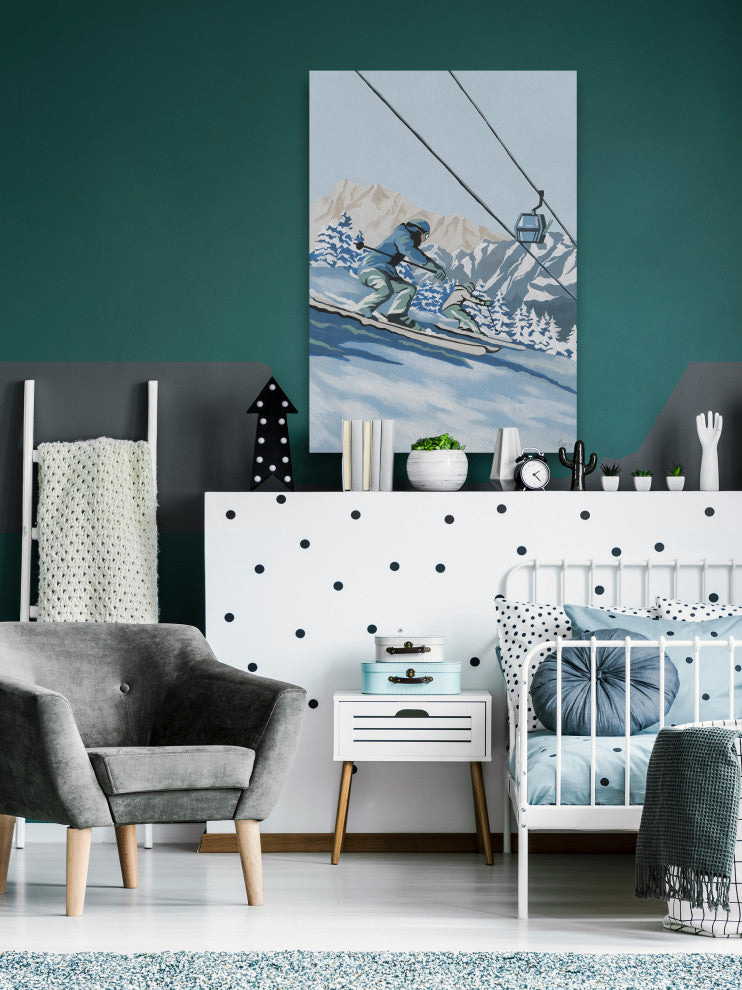 "Skiers Race Down" Painting Print on Wrapped Canvas, 8x12