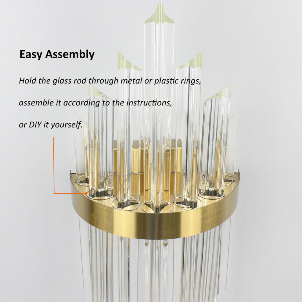 Modern Wall Sconces Glass Rod Vanity Light Bedside Lighting Set of 2, Brass