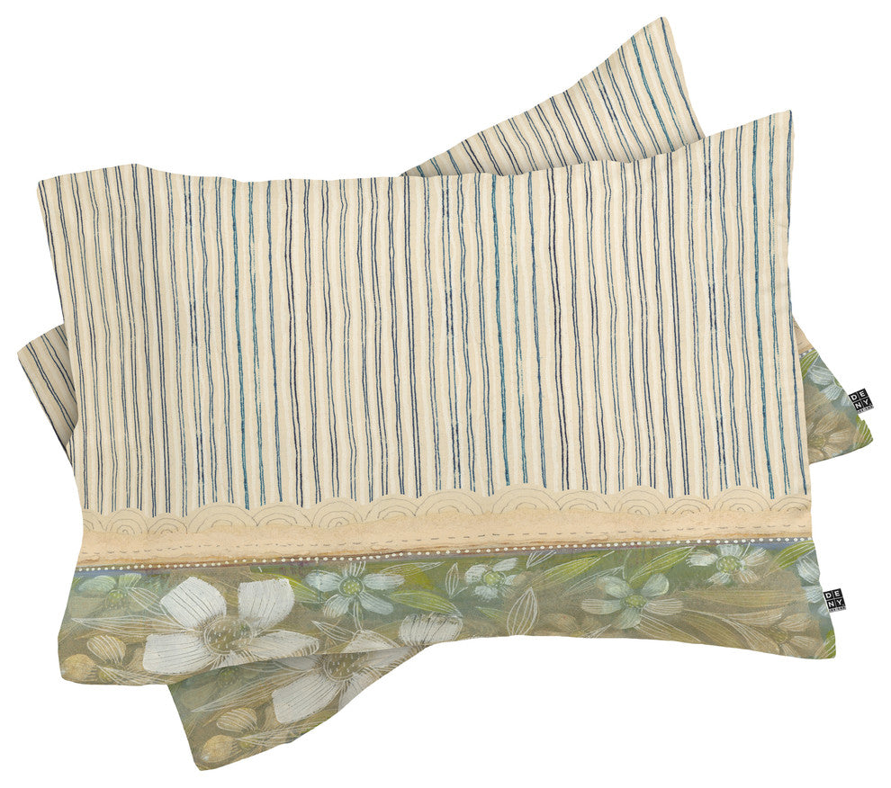 Deny Designs Cori Dantini Blue And White Stripes Pillow Shams, Queen