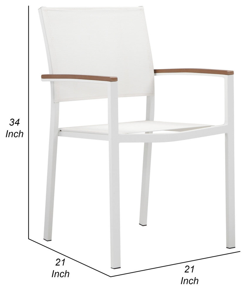 Benzara BM287792 Fifi 21" Set of 6 Dining Chairs, Brown Armrests White Fabric