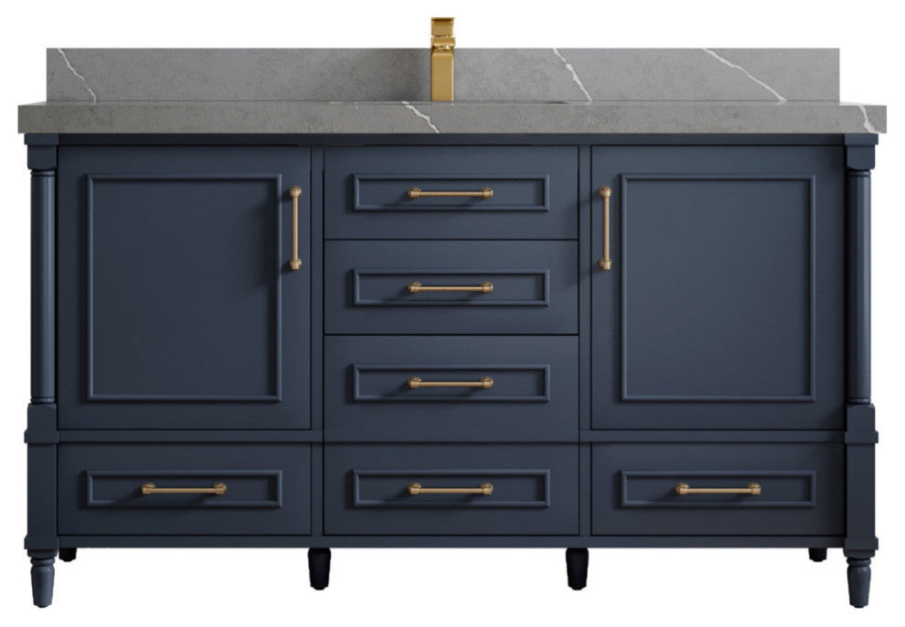 Aberdeen 60 Single Bathroom Vanity in Hale Navy Blue  2" Piatra Gray