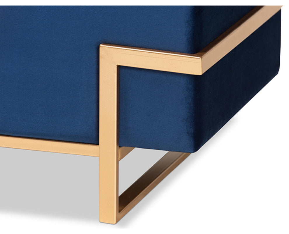 Baxton Studio Navy Blue Velvet Upholstered and Gold  Finished Storage Ottoman