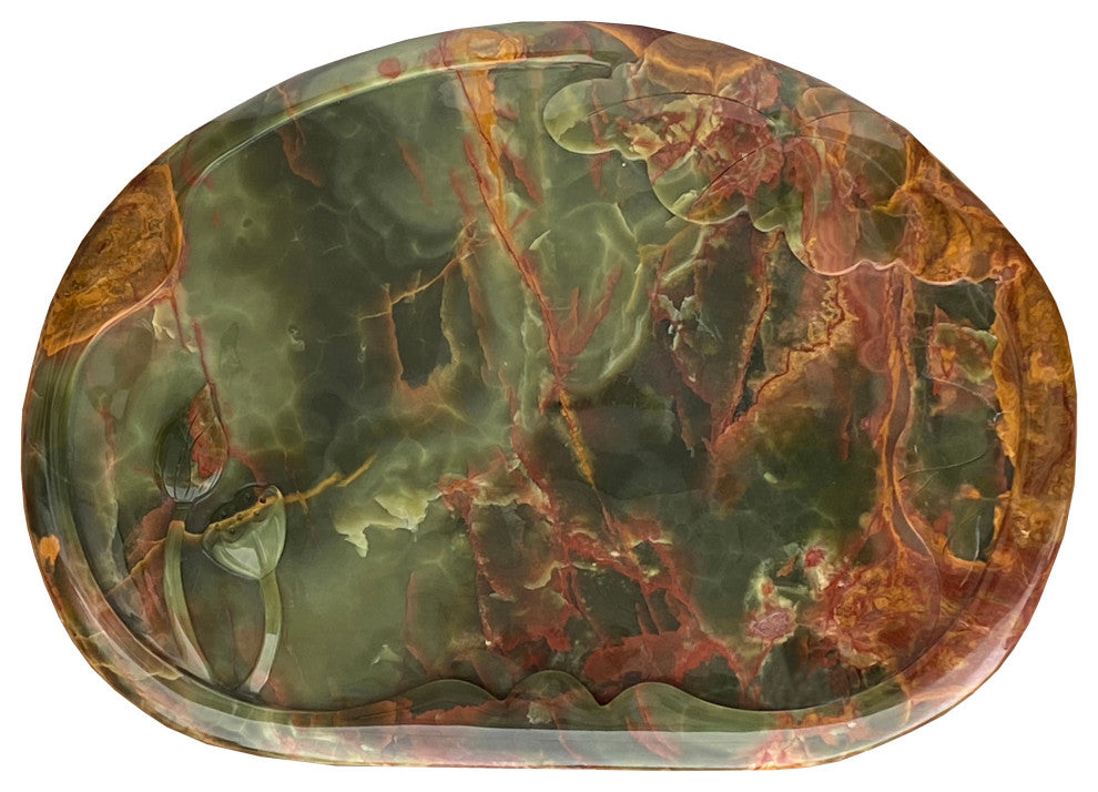 Chinese Natural Green Stone Craved Lotus Theme Tea Basin Tray Hws2284