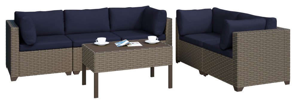 Keys 6-Piece Outdoor Conversation Set with Loveseat, Sofa, and Coffee Table, Cobalt
