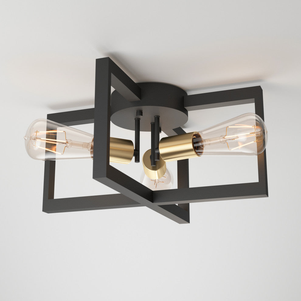 Artika Holt Modern Mid-Century Semi Flush Mount Light Fixture Black and Gold