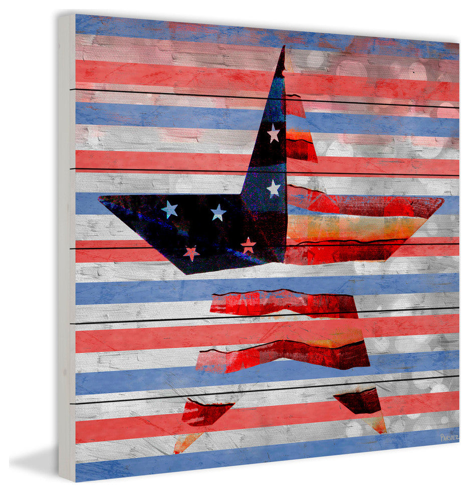 "One Star" Print on White Wood, 32"x32"