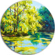 Blue Lake Under Green Tree, Landscape Painting Round Wall Art, 38"