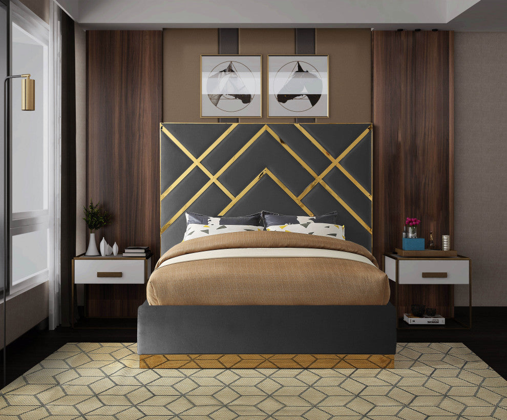 Vector Upholstered Bed, Gray, Queen, Velvet