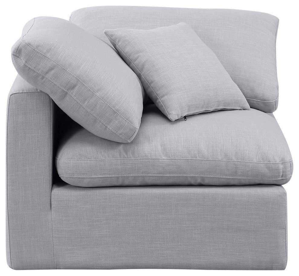 Indulge Upholstered Modular Chair, Grey, Down Stuffed Linen Textured Fabric, Corner Chair