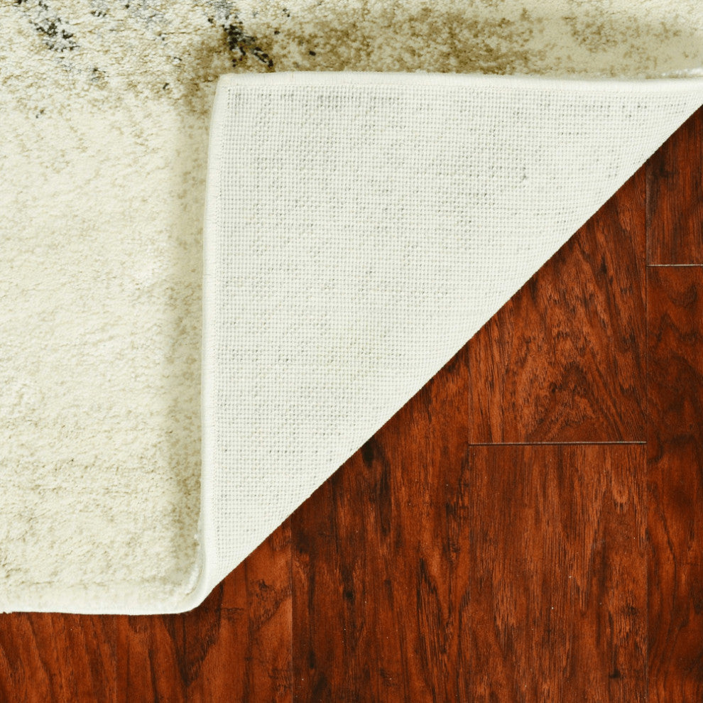 8'X10' Ivory Grey Machine Woven Abstract Brushstrokes Indoor Area Rug
