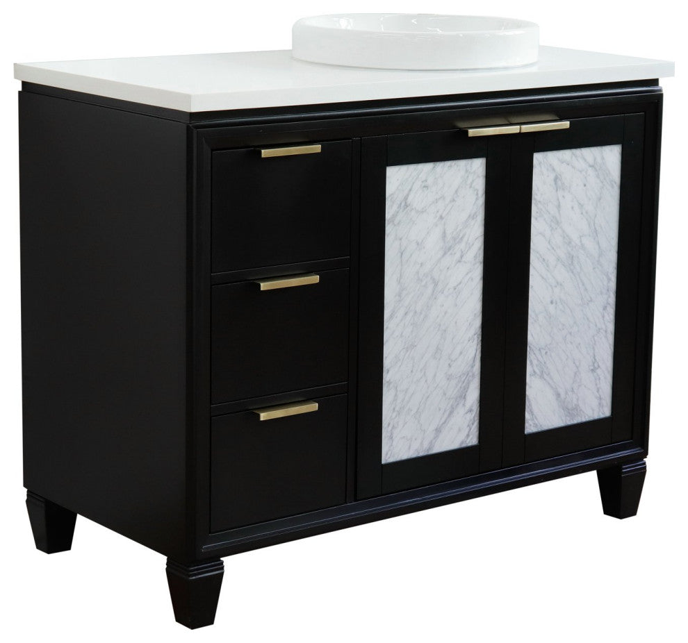43" Single Vanity, Black Finish With White Engineered Stone Top