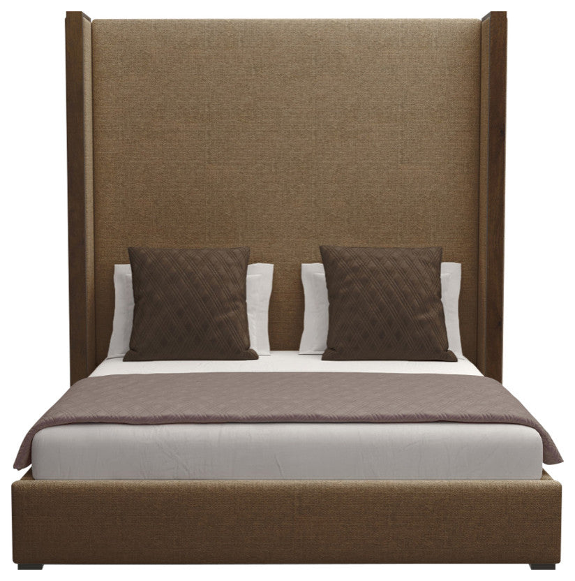 Nativa Interiors Irenne Plain Bed, Brown, California King, High Headboard