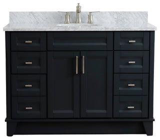 49" Single Sink Vanity, Dark Gray Finish With White Carrara Marble