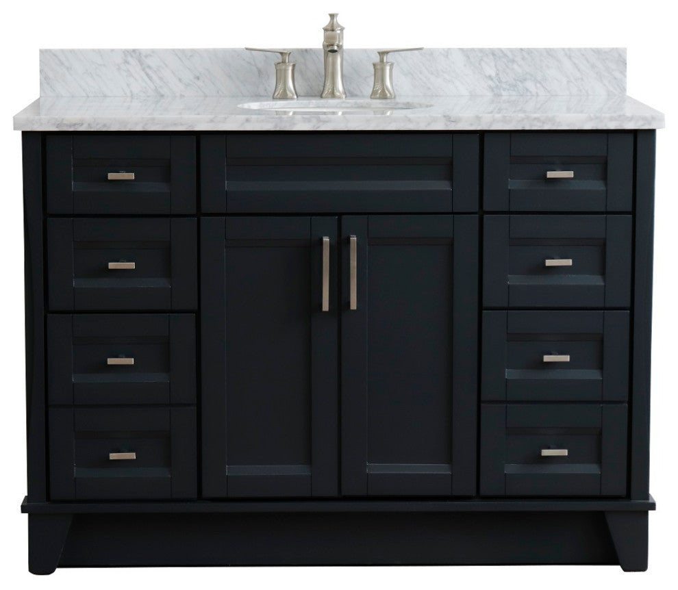 49" Single Sink Vanity, Dark Gray Finish With White Carrara Marble