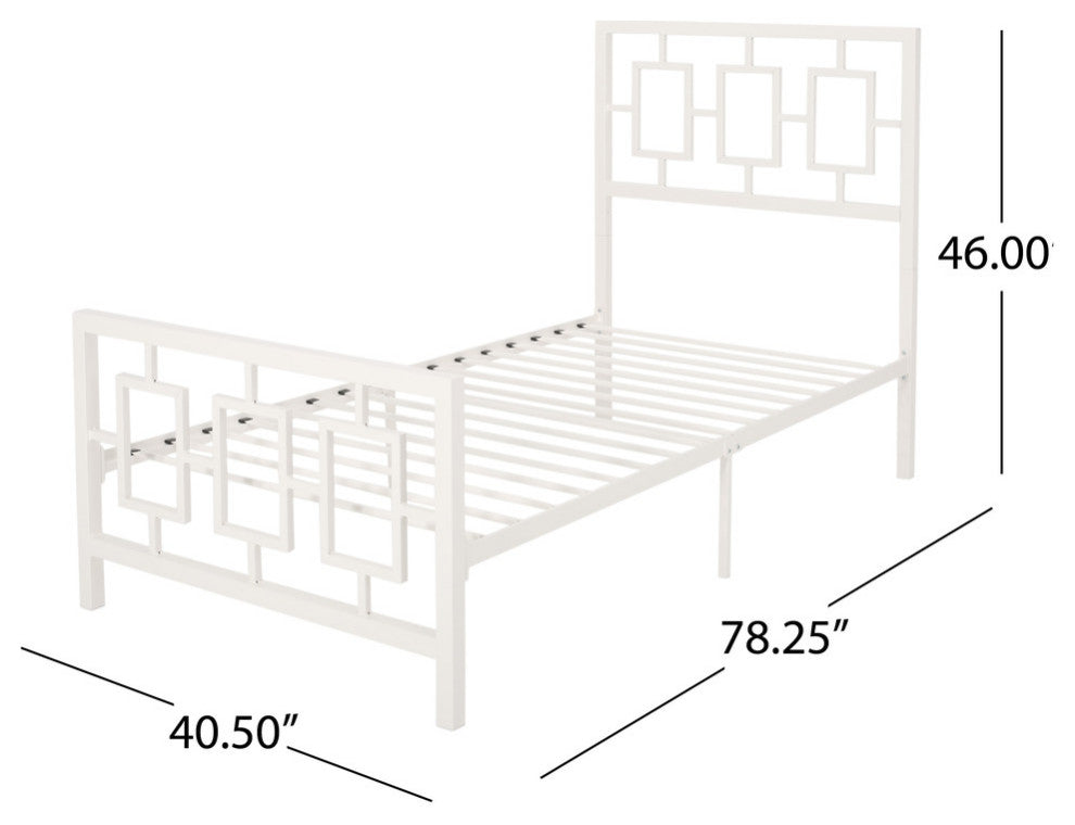Madera Modern Iron Twin Bed Frame, White