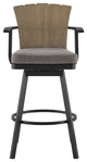 Hazel Outdoor Patio Swivel Bar Stool, Aluminum Teak Wood/Charcoal Cushion