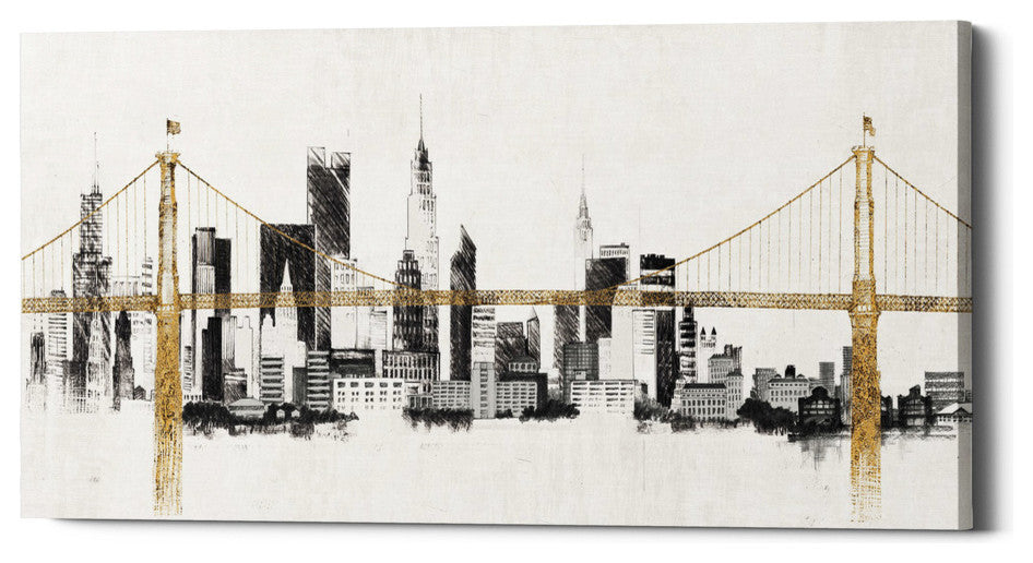Epic Graffiti "Bridge And Skyline" Giclee Canvas Wall Art, 20"x40"