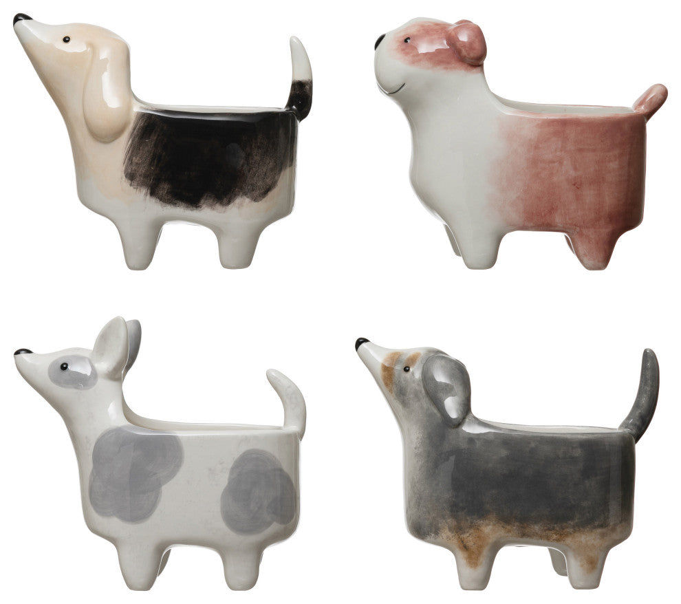 Set of 4, 6"L Dolomite Dog Planter