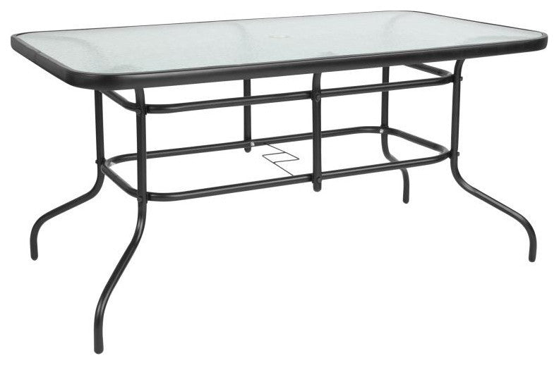 Brazos 7 Pc Outdoor Dining Set 55" Table, 6 Stack Chairs, Gray