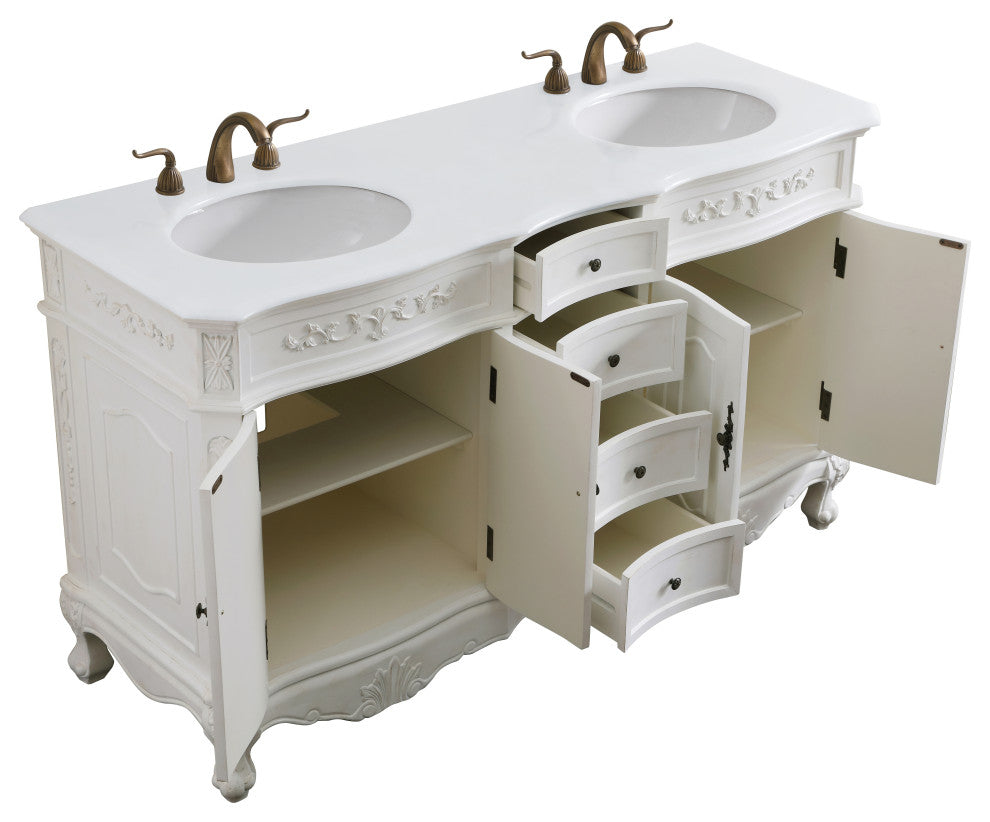 Bathroom Vanity, Antique White, 60", Double Sink