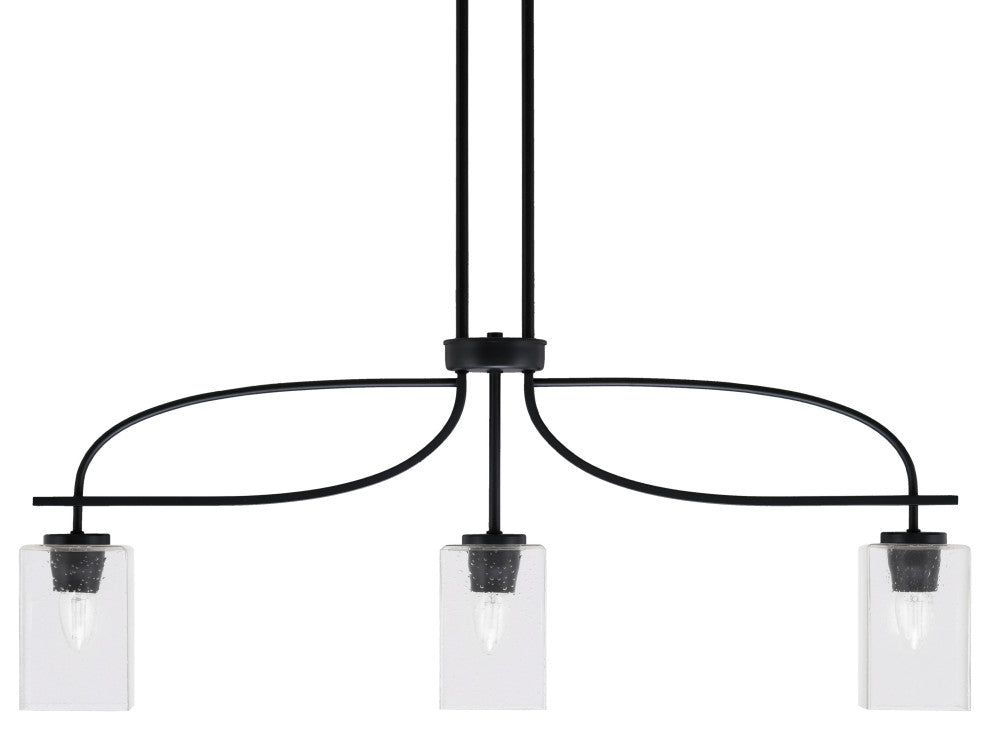 Cavella 3 Light Island Light, Matte Black Finish, 4" Square Clear Bubble Glass