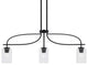 Cavella 3 Light Island Light, Matte Black Finish, 4" Square Clear Bubble Glass