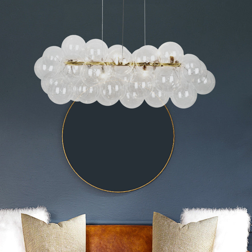 10 Light Contemporary Halogen Horizontal Pendant, Aged Brass