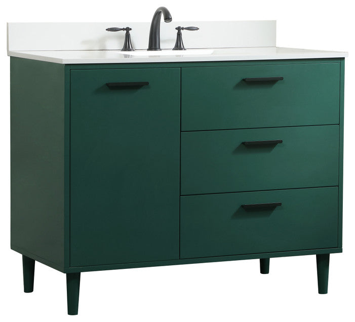 Home Living Modern Natural Oak-Light Bathroom Vanity, Green, 42"