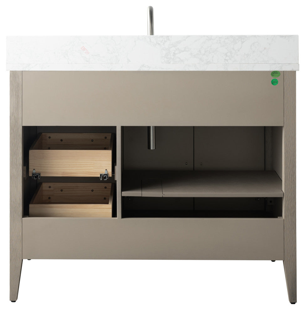 Vanity Art Bathroom Vanity With Sink, Driftwood Gray, 42", Single Sink, Brushed Nickel