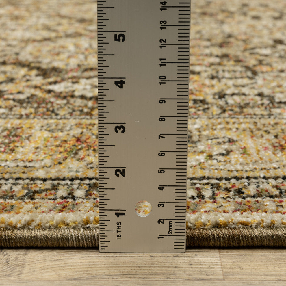 Adeline Bordered Traditional Brown/ Gold Area Rug 8'6" x 11'7"