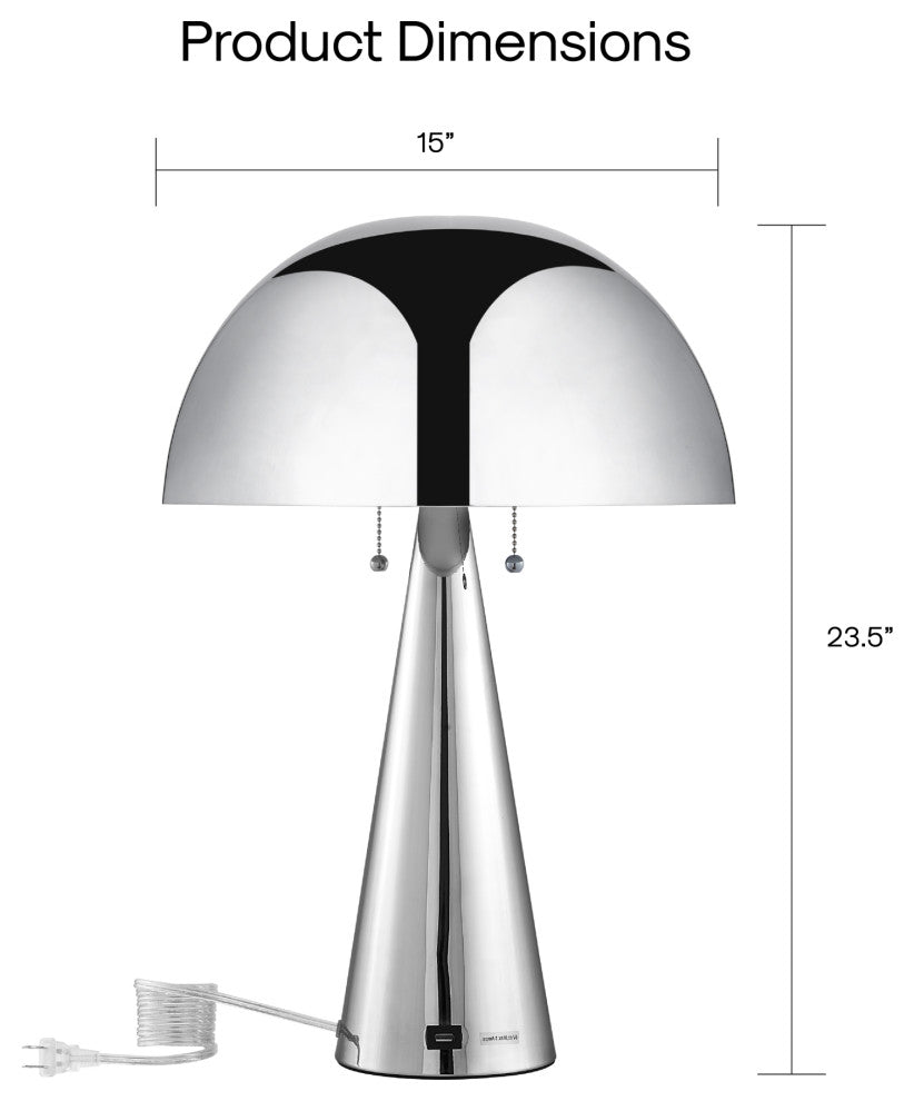Inspired Home Emmalin Table Lamp, USB Charger, Chrome