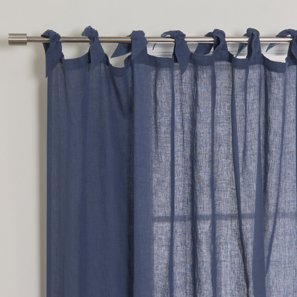 French Linen Romantic Tie Top Curtain, Indigo