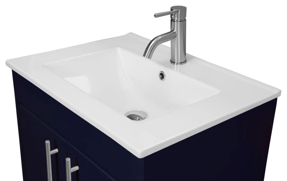 Pacific 24 Bathroom Vanity With Ceramic Top and Brushed Nickel Handles, Navy
