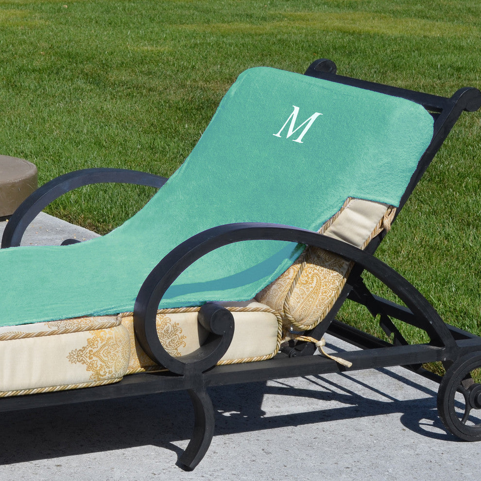 Standard Size Monogram Aqua Chaise Lounge Cover With Side Pockets, 32"x102", M