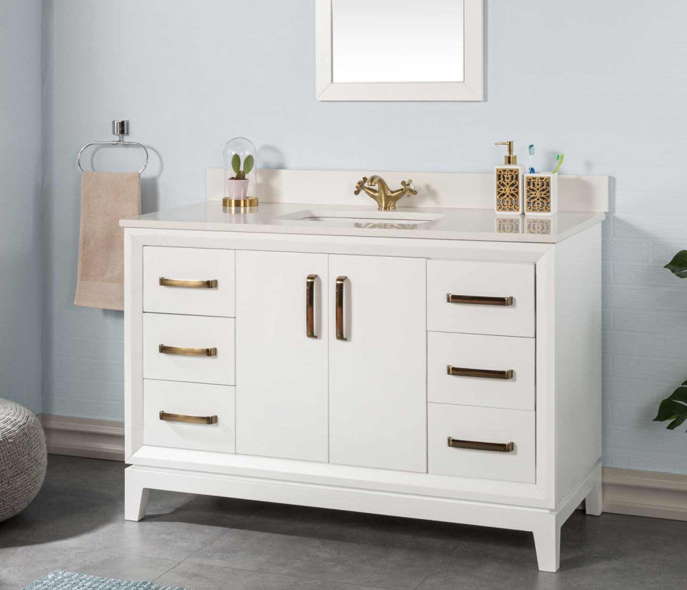 Fabia Collection 48" Bathroom Vanity With Sink, Mirror, Countertop, White