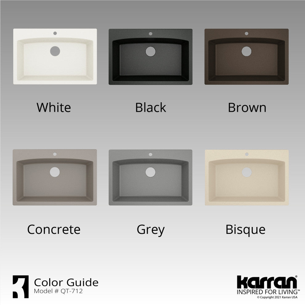 Karran Drop-In Quartz Composite 33" 1-Hole Single Bowl Kitchen Sink Kit, Brown