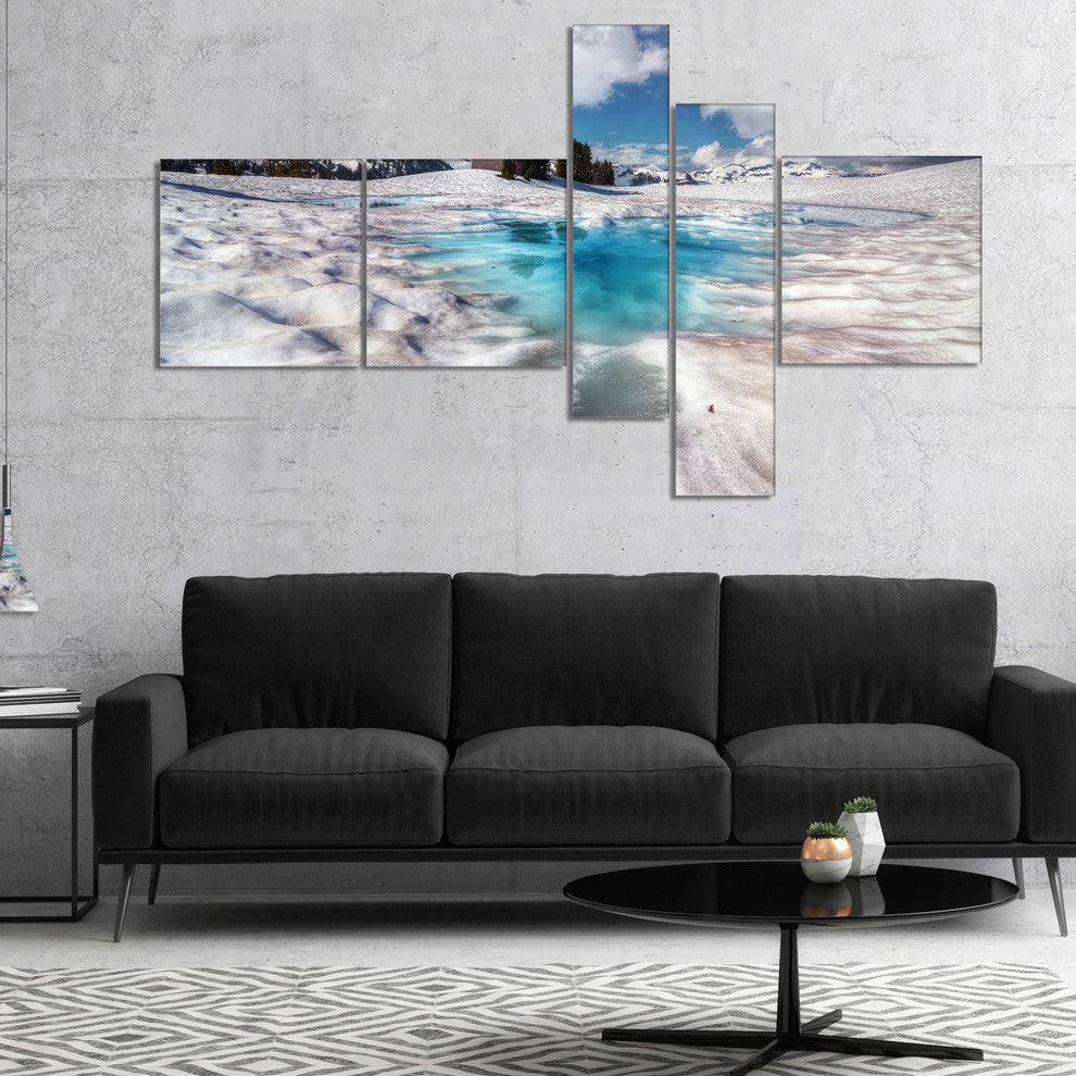 Beautiful Snow Covered Lake, Landscape Canvas Art Print, 60"x32", 5 panels