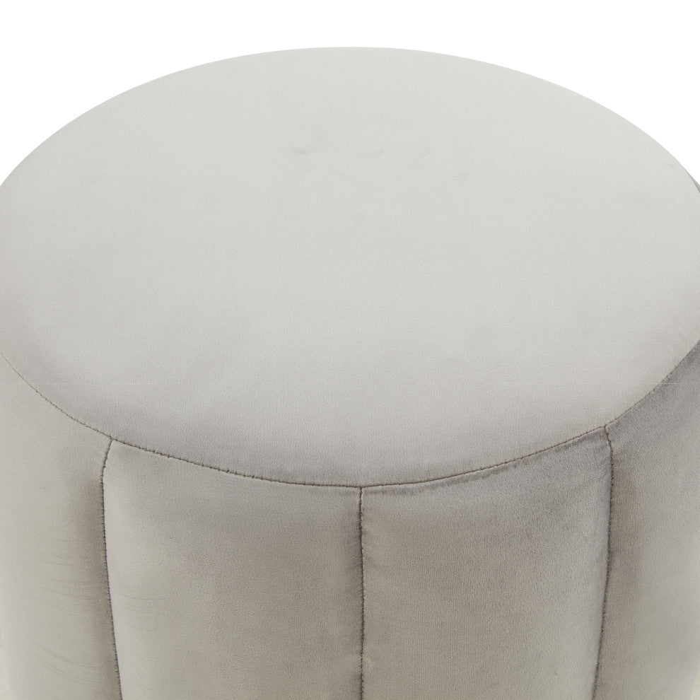 LeisureMod Franklin 19" Round Velvet Ottoman With Gold Base, Light Grey