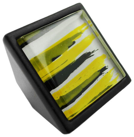 Hand Brushed Gold Rush Crystal Glass Black Metal Square Frustum Knob