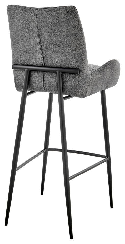 Panama Bar Stool, Charcoal Fabric and Black Finish, 30"