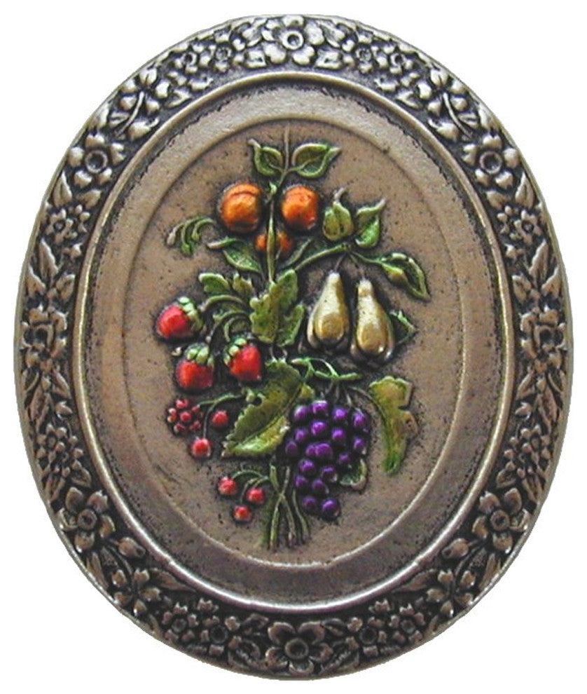 Fruit Bouquet Knob Hand-Tinted Antique Brass, Brite Nickel Hand Tinted