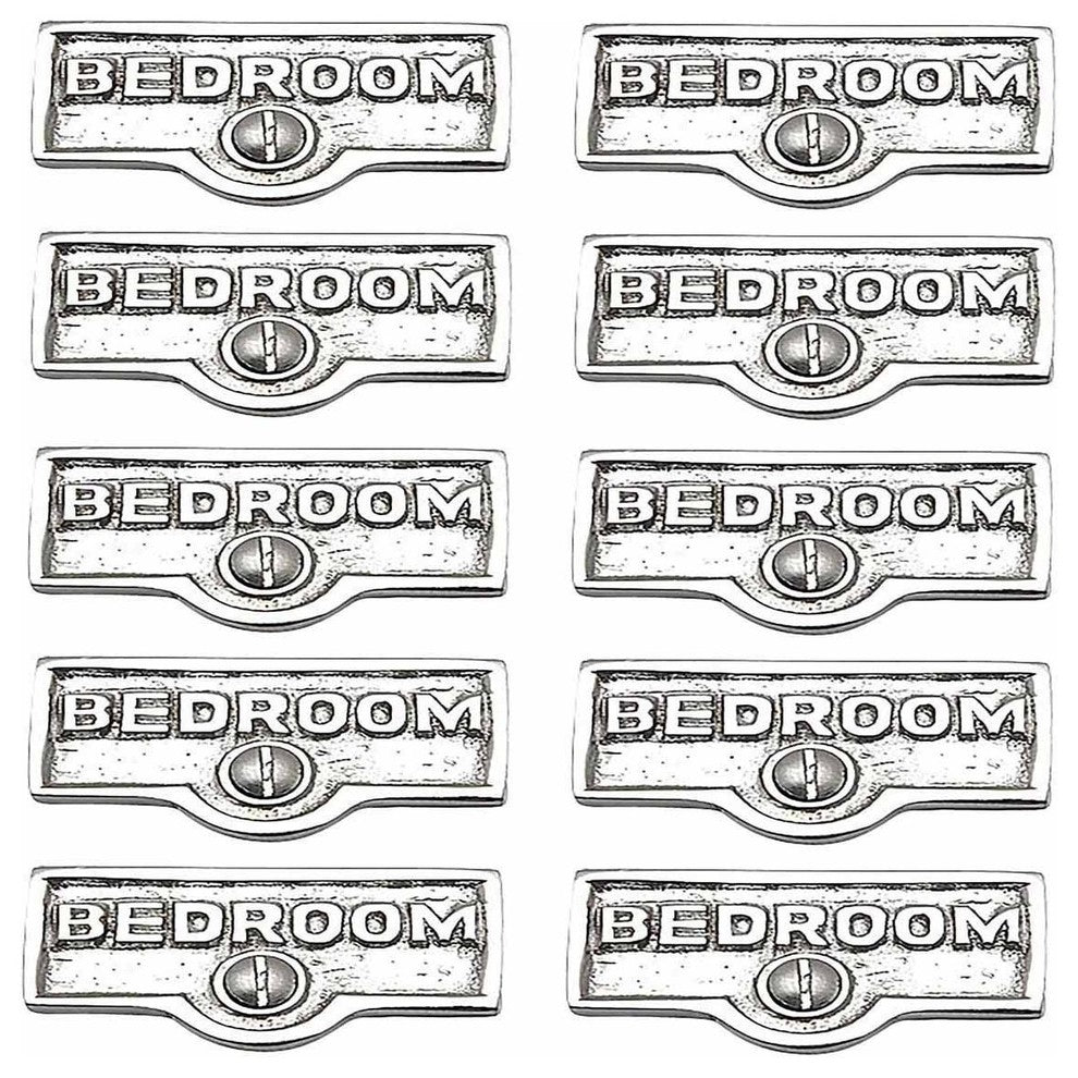 10 Switch Plate Tags BEDROOM Name Signs Labels Chrome Brass |