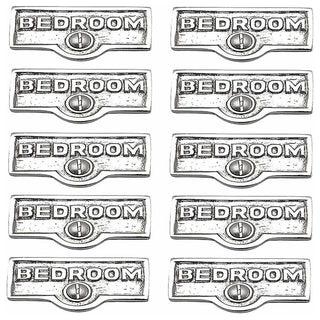 10 Switch Plate Tags BEDROOM Name Signs Labels Chrome Brass |