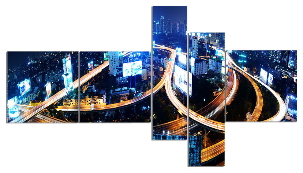 Bangkok Expressway Aerial View, Cityscape Photo Canvas Print, 60"x32", 5 panels