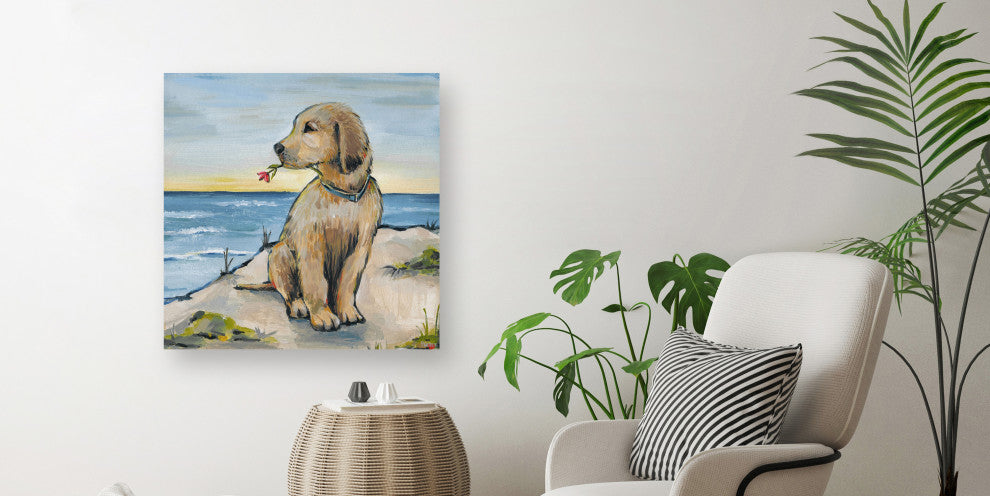 "Romantic Dog" Painting Print on Wrapped Canvas, 24"x24"